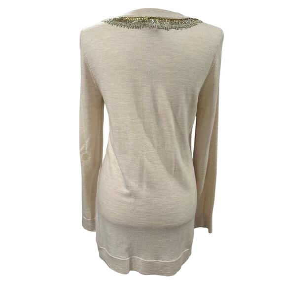 Tory Burch 100% Merino Wool V Neck Sweater with Beaded Neckline Size M EUC - Picture 5 of 5